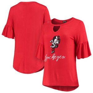 Ohio State Buckeyes Women's Keyhole 3/4-Sleeve Tri-Blend Shirt Top Size L S177